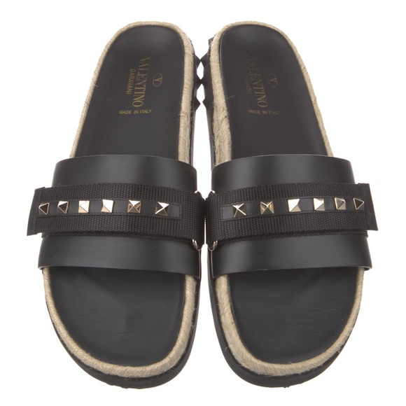 Valentino Garavani Rockstud Espadrille Pool Slides Black - Picture 9 of 11